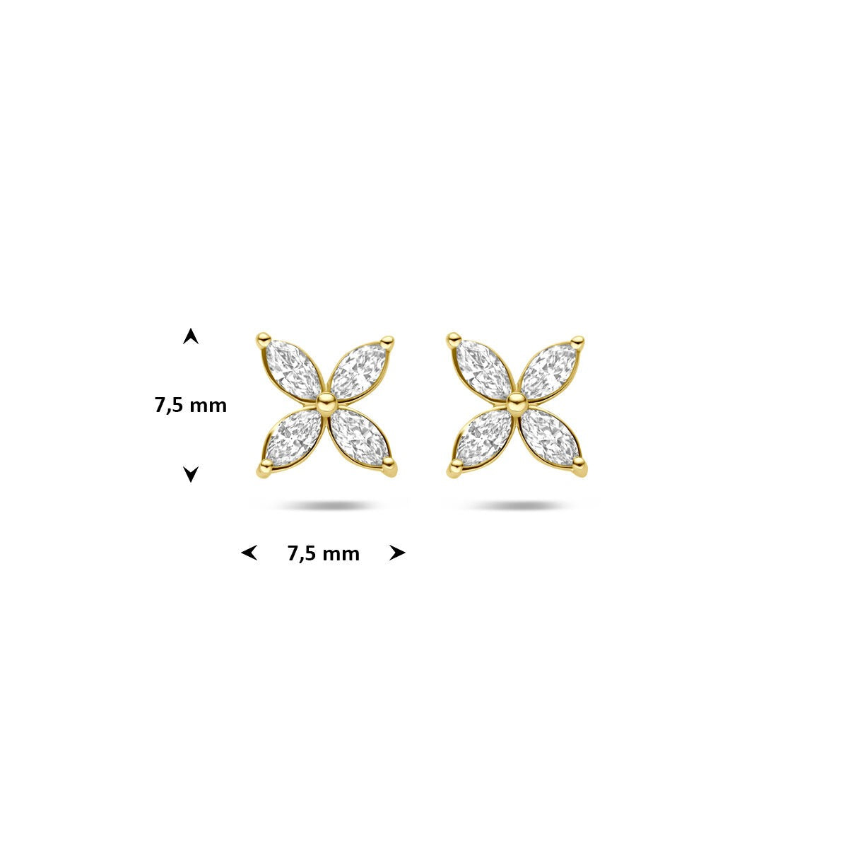 Orecchini a bottone in oro giallo 14k con diamante lab grown a fiore