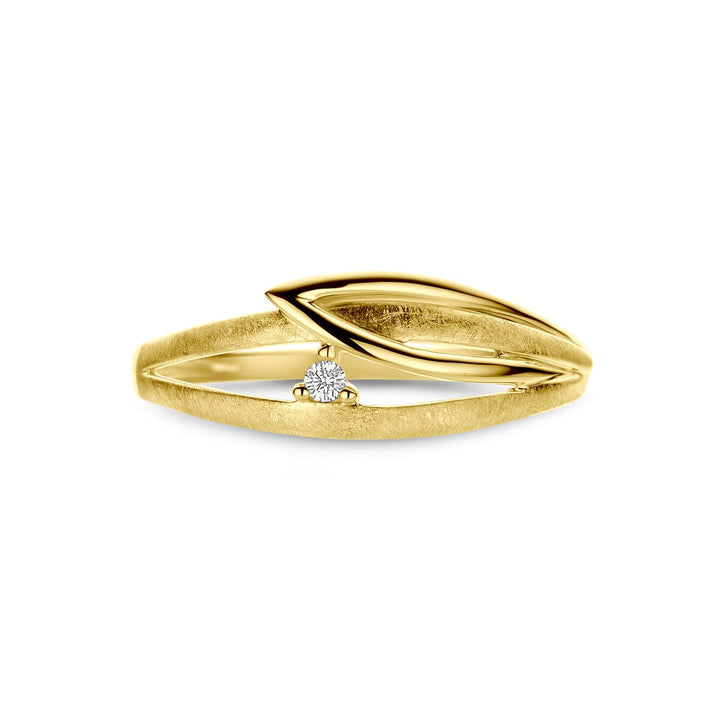14k Geelgouden damesring met diamant – 7 mm breed