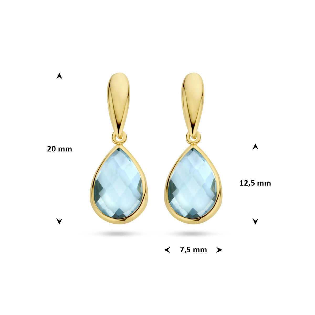 Orecchini pendenti in oro giallo 9k con topazio blu