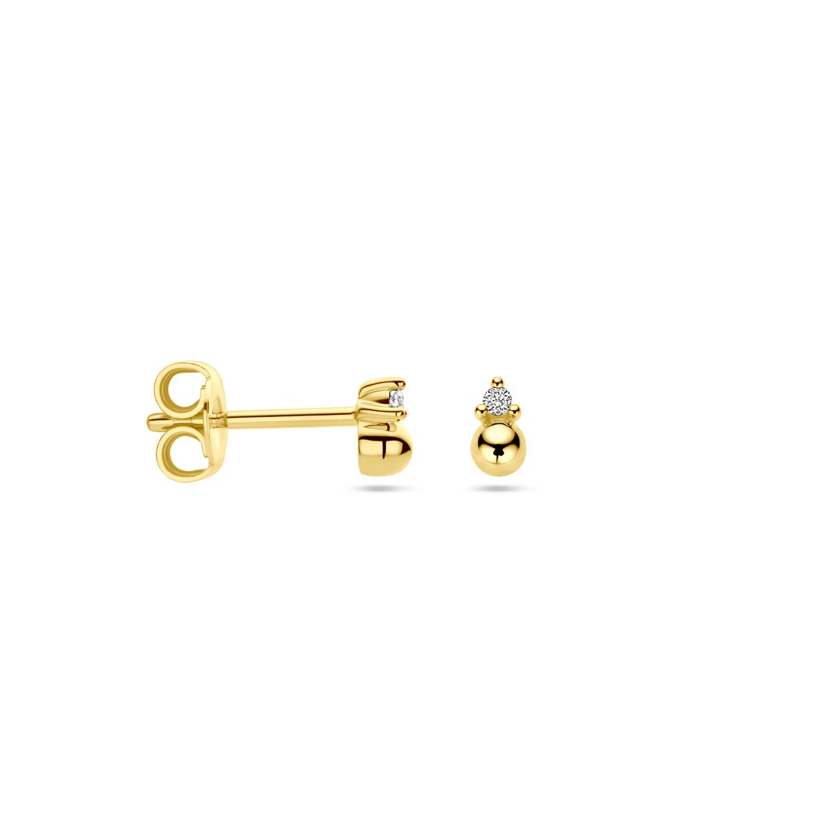 Orecchini a bottone in oro giallo 14k con sfera e diamante