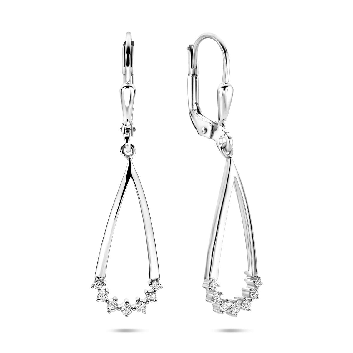 Orecchini pendenti in argento con zirconia – rodiato