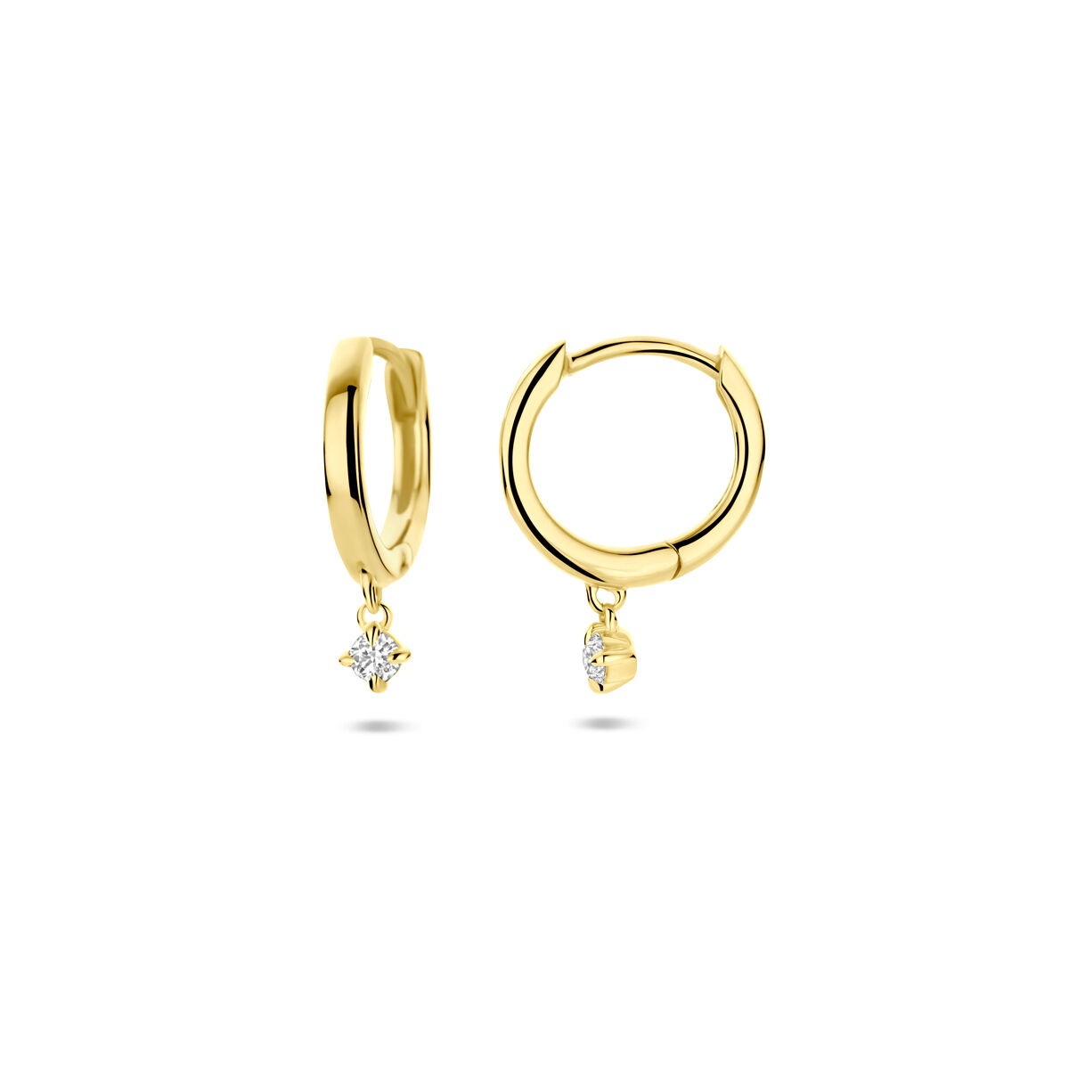 Orecchini a cerchio in oro giallo 14k con diamante lab grown 0.07ct (2x 0.035ct) h si 14,5 mm