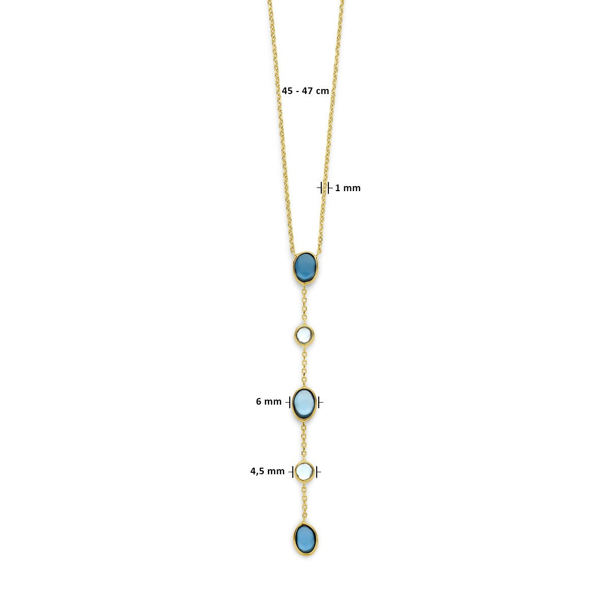 Collana da donna in oro 14k con topazio London Blue e blu – 45-47 cm