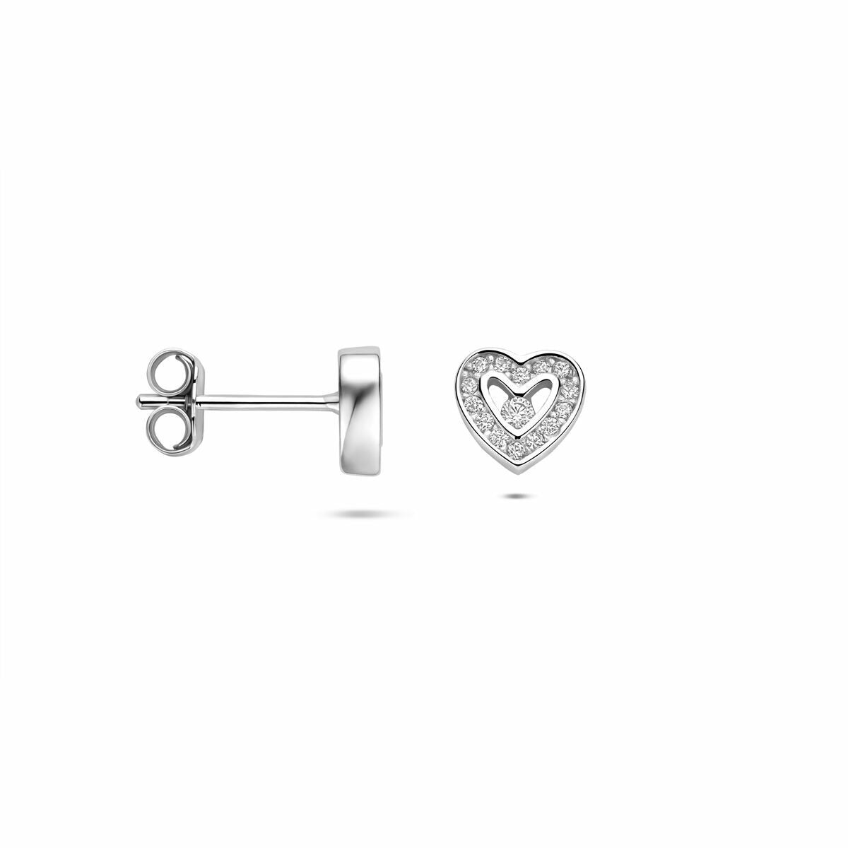 Orecchini a bottone a cuore in argento con zirconi – argento 925 rodiato