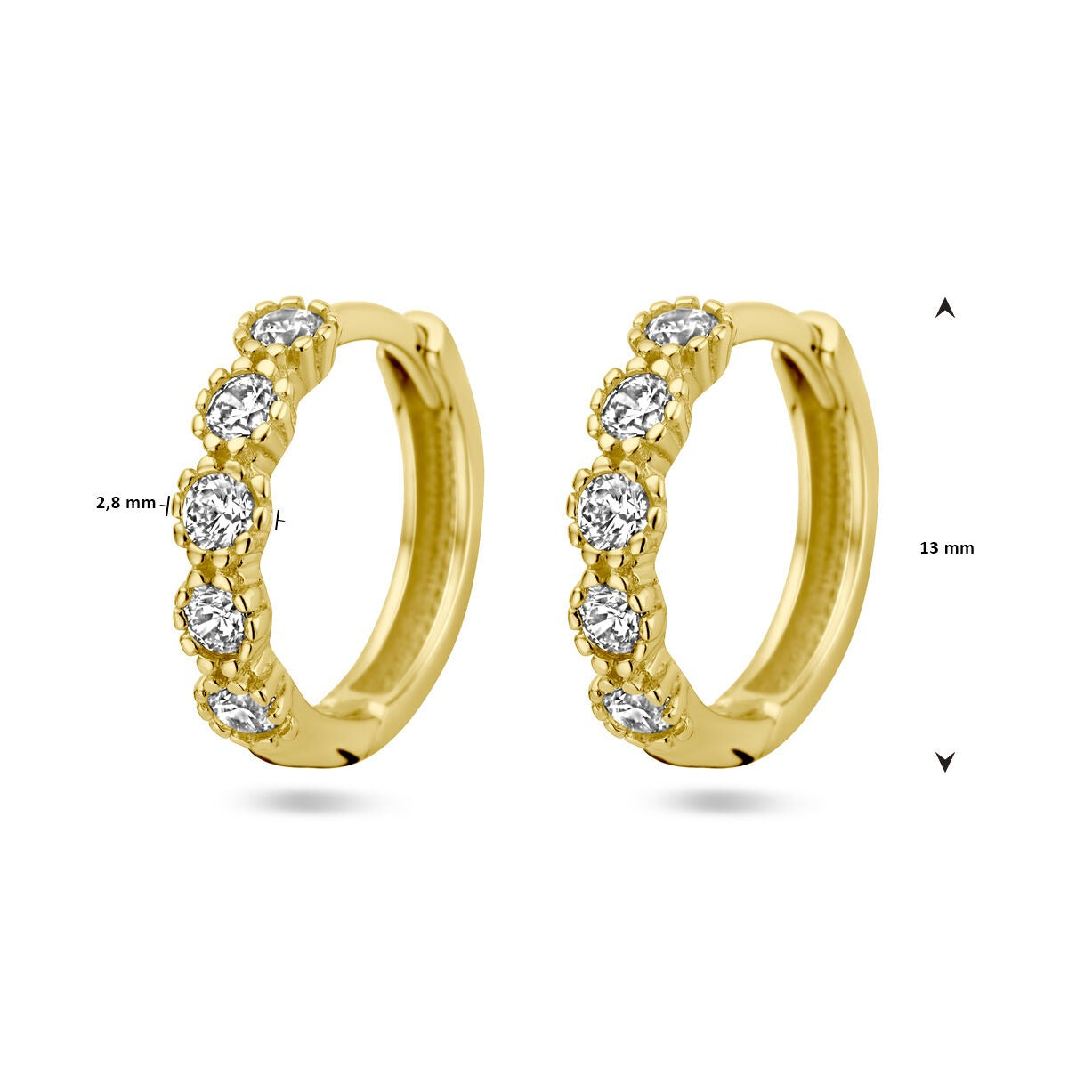 orecchini a cerchio da donna in oro 14k con zirconia – 13 mm