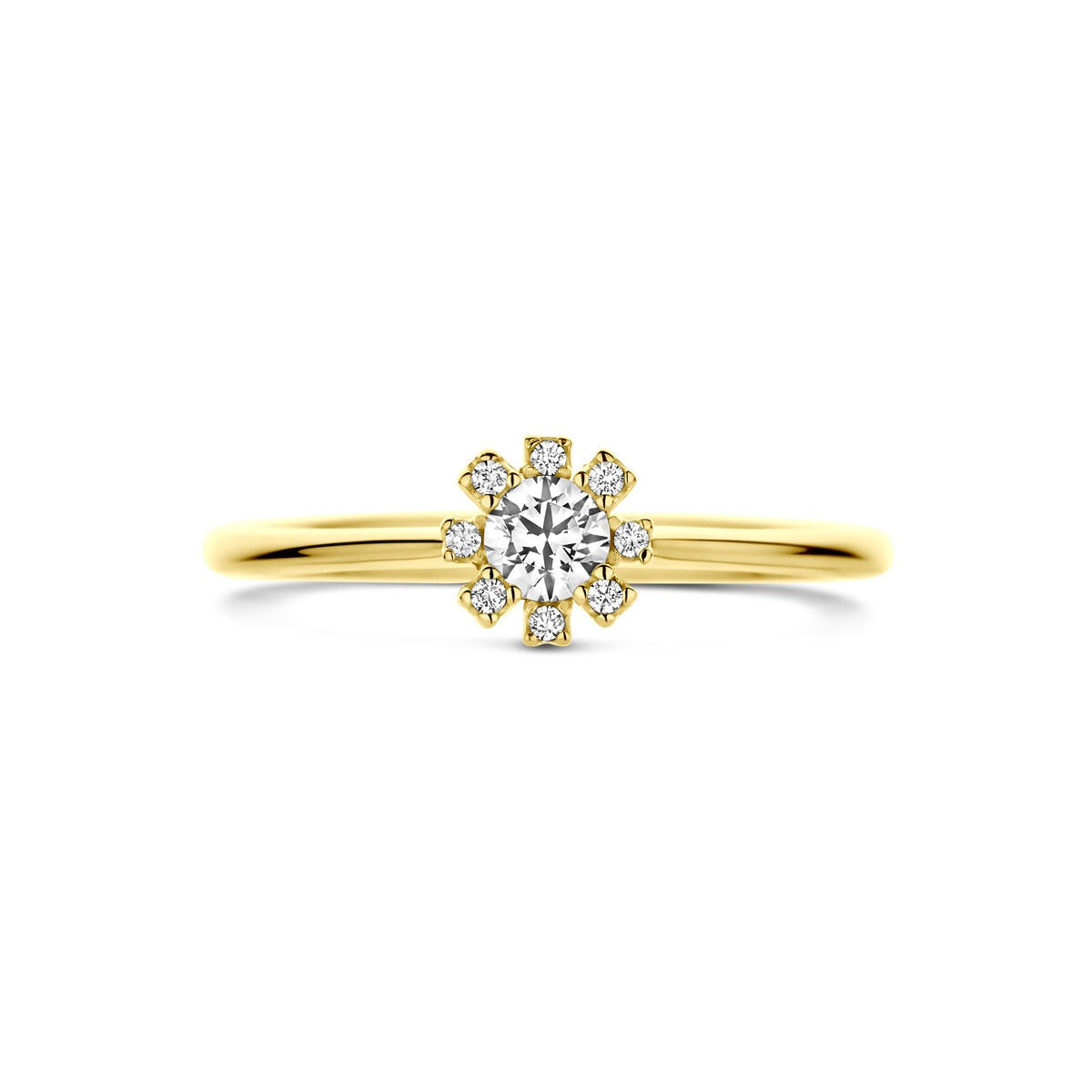 Anello da donna in oro giallo 14k con zirconia – elegante anello in stile entourage