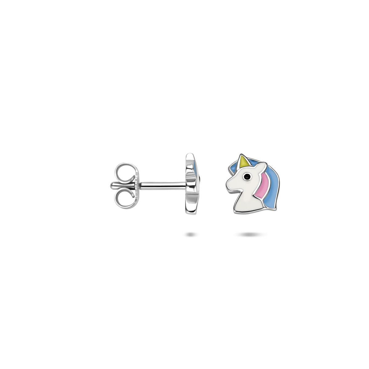Orecchini a bottone per bambini in argento con smalto unicorno – 8 x 7 mm