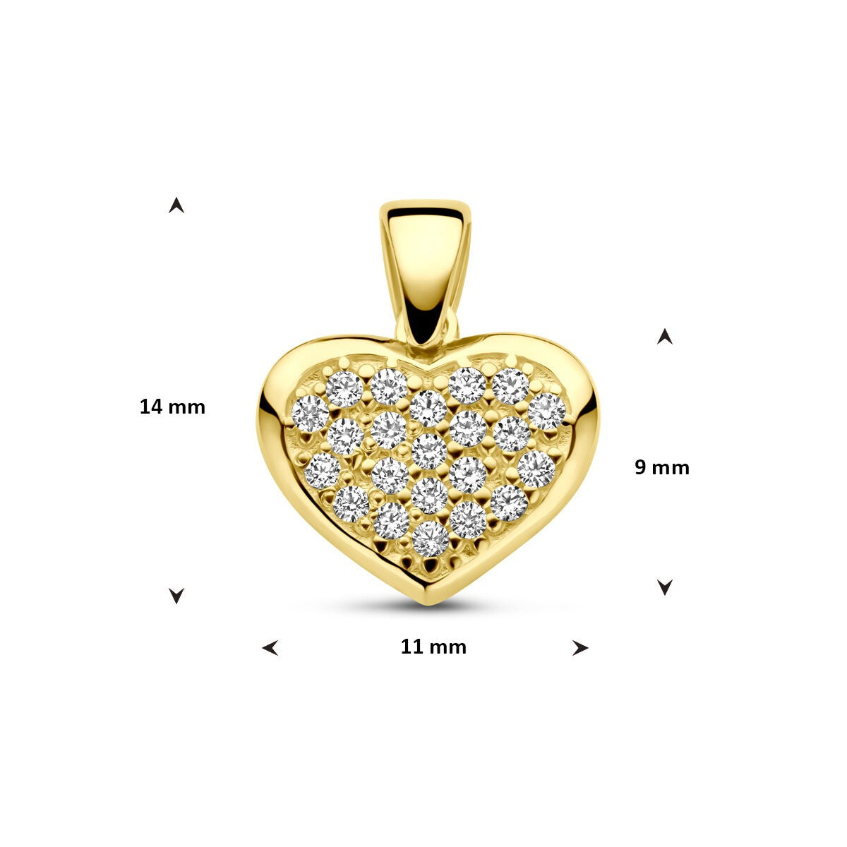 Ciondolo a forma di cuore in oro giallo 14K con zircone – splendido ciondolo da donna pieno d'amore