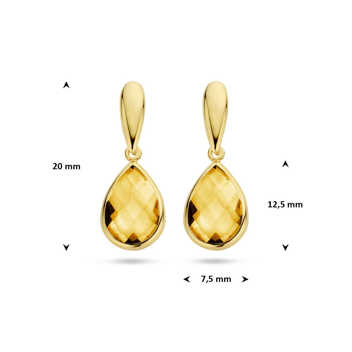 Orecchini pendenti in oro giallo 9k con citrino