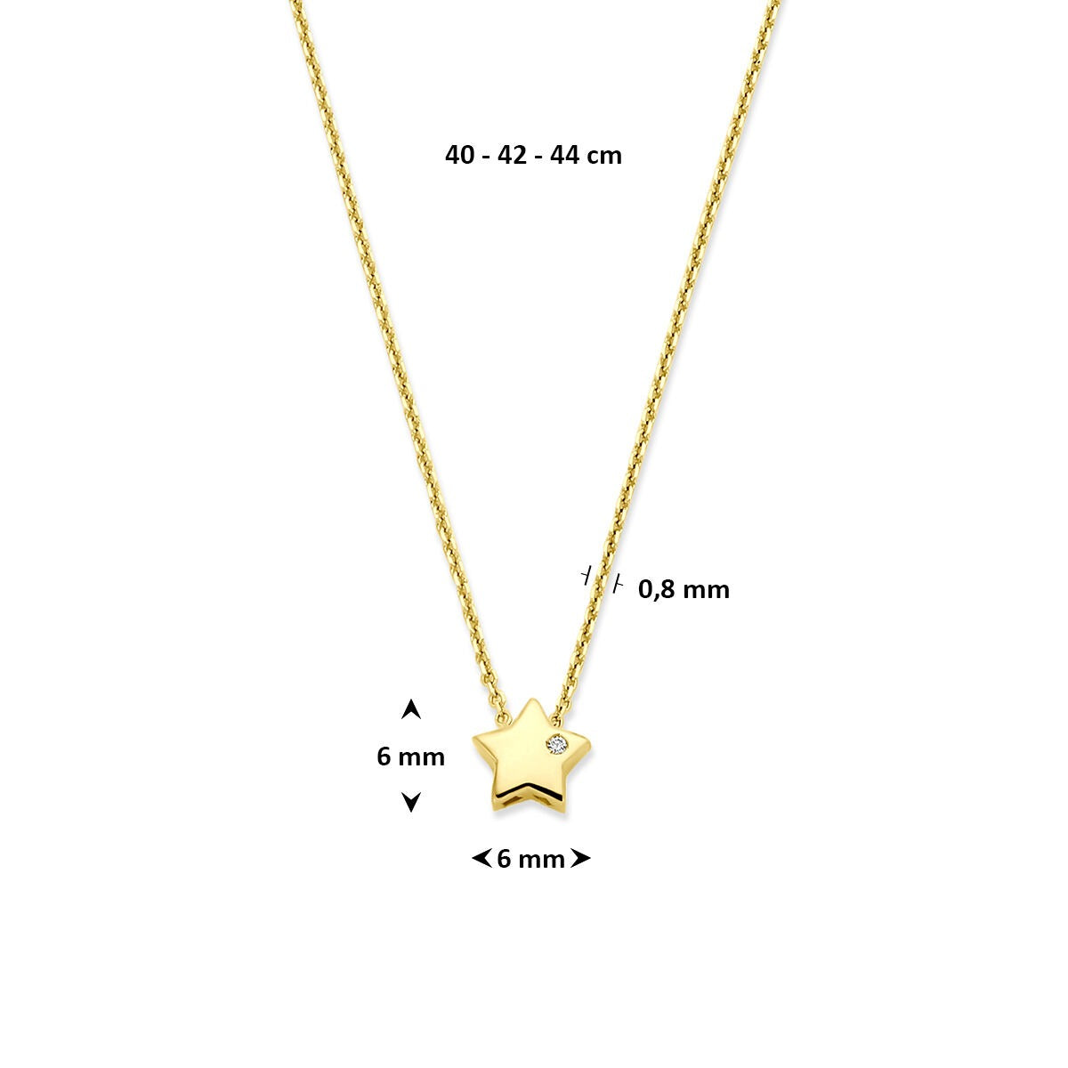 Collana in oro giallo 14k con stella e diamante lab grown