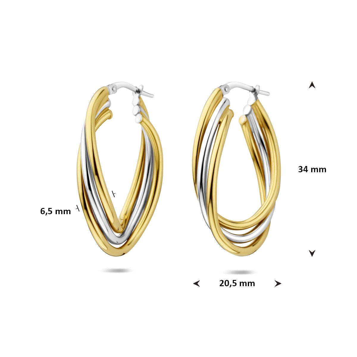 Orecchini a cerchio bicolore ovali – elegante contrasto tra oro e argento