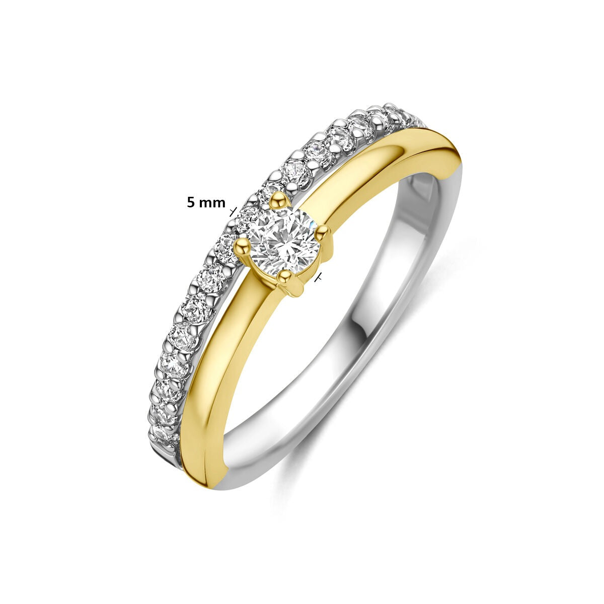 Anello in argento dorato e rodiato con zircone