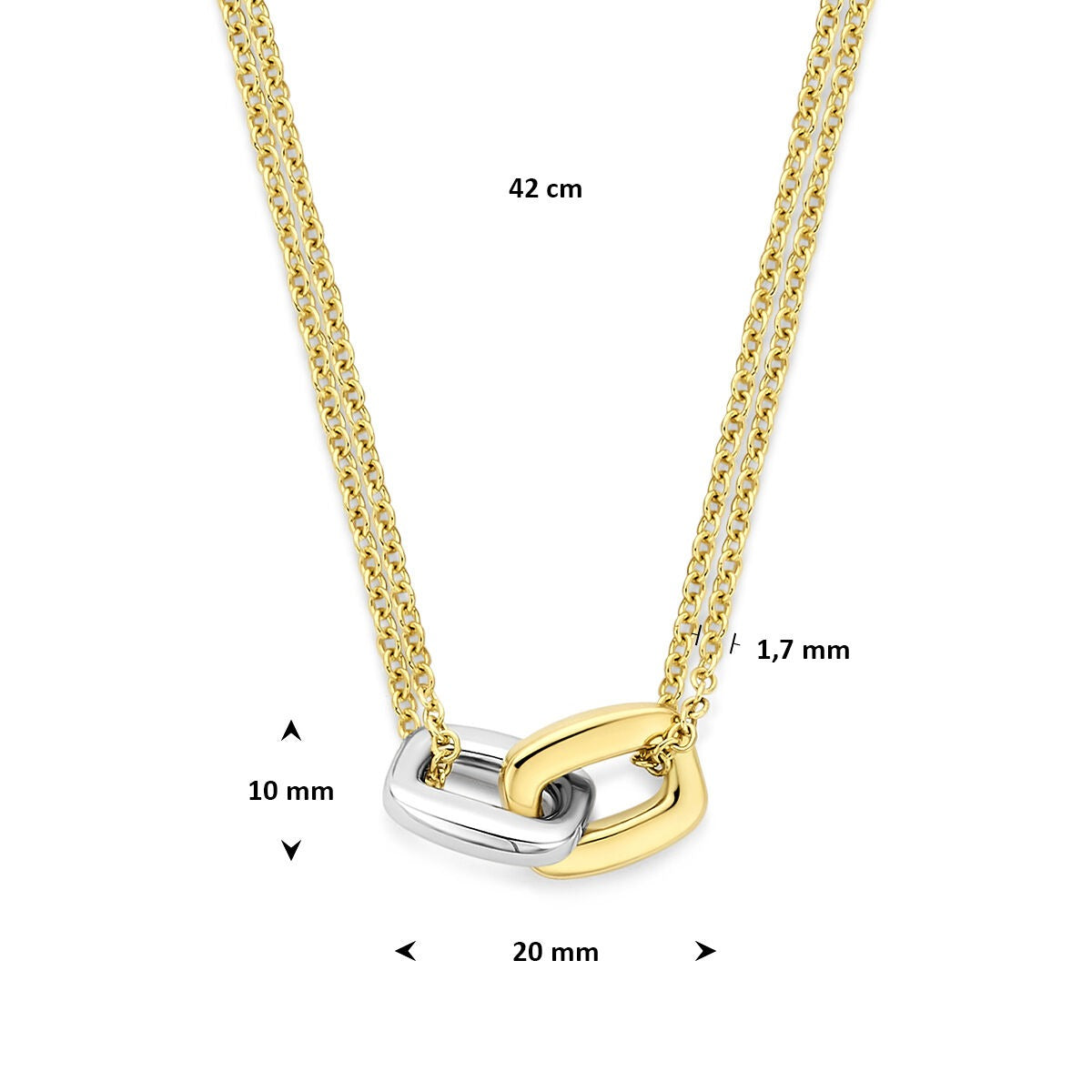 Collana bicolore in oro 14k con ciondolo rettangolare