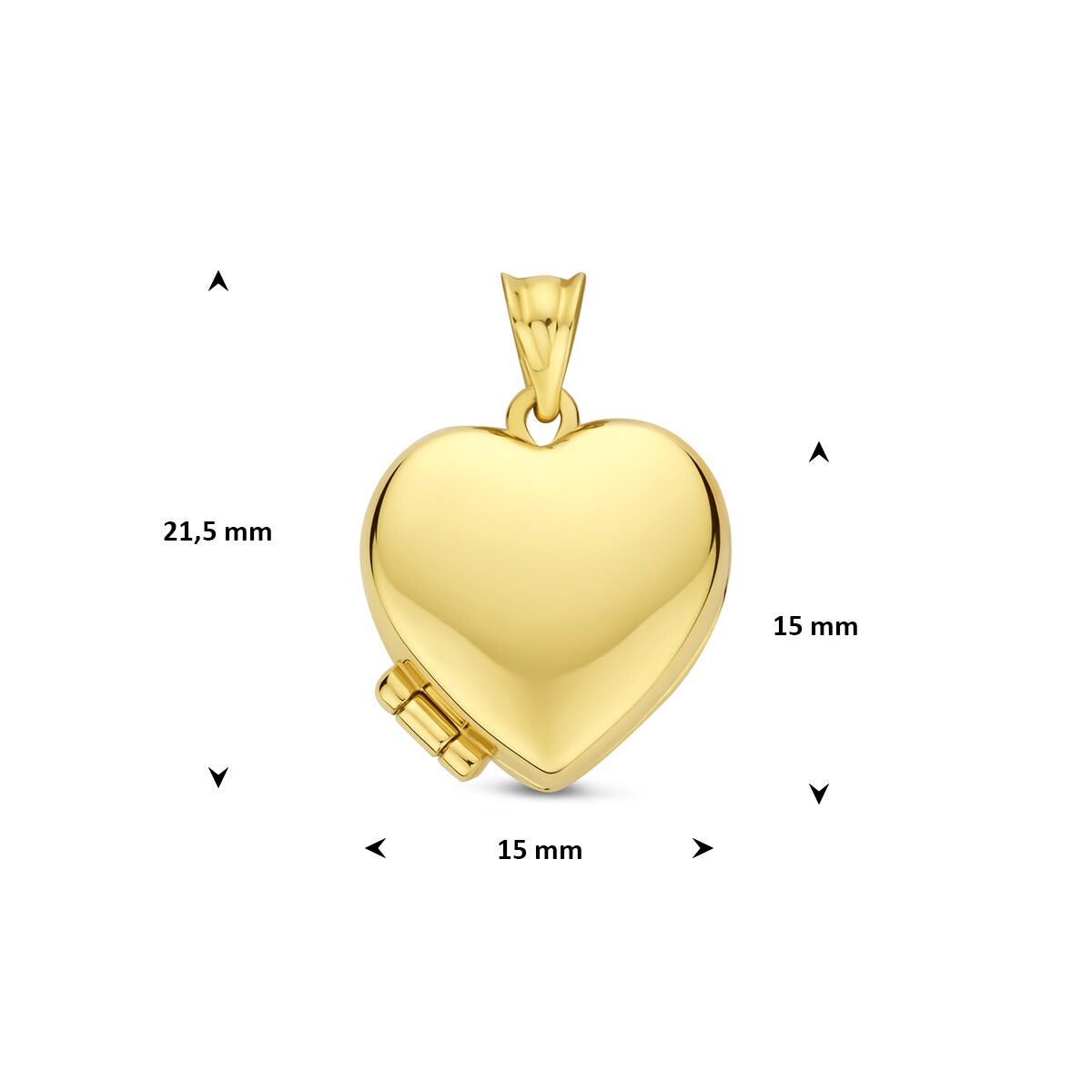 Medaglione a cuore in oro giallo 14k 15 mm