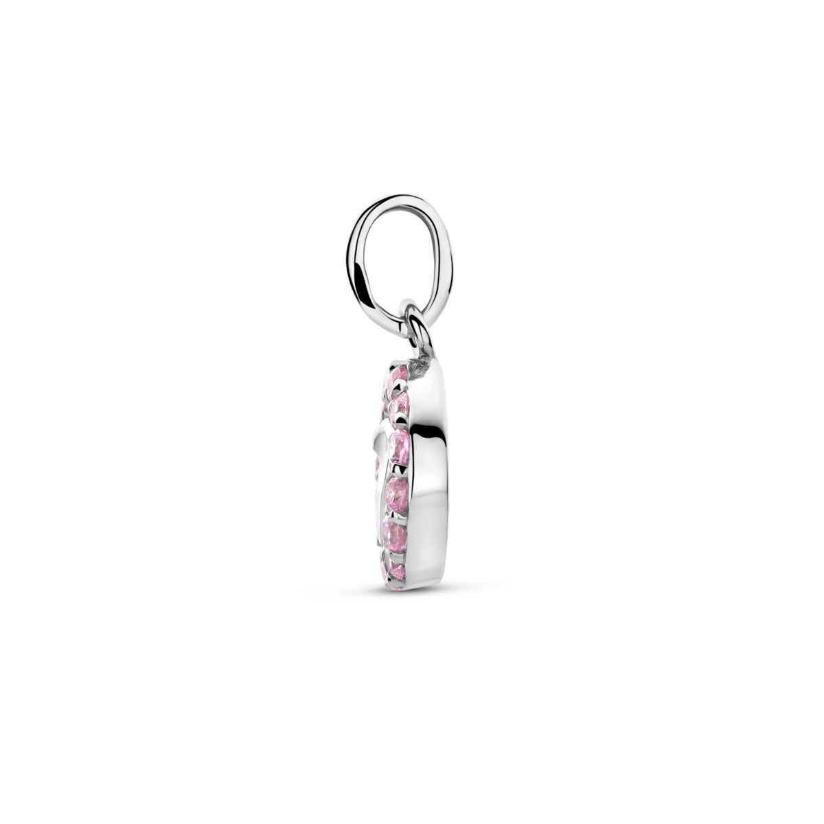 Ciondolo in argento con cuore in smalto rosa e zirconi – 15 x 9 mm