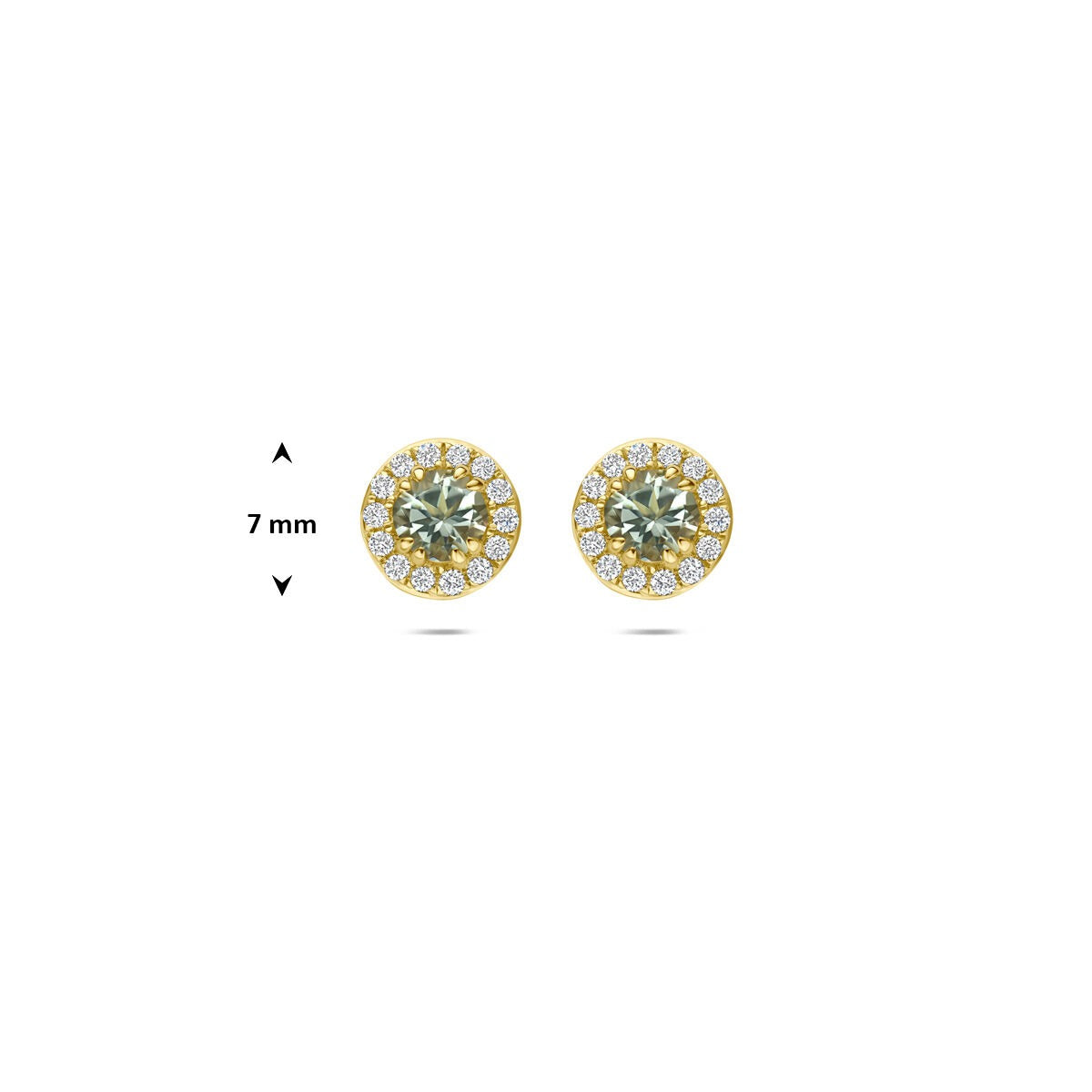 Orecchini a bottone in oro giallo 14k con ametista verde e diamante lab grown