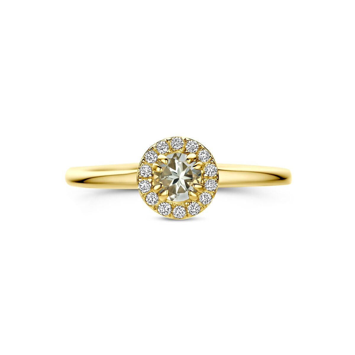 Anello in oro giallo 14k con ametista verde e diamante lab grown