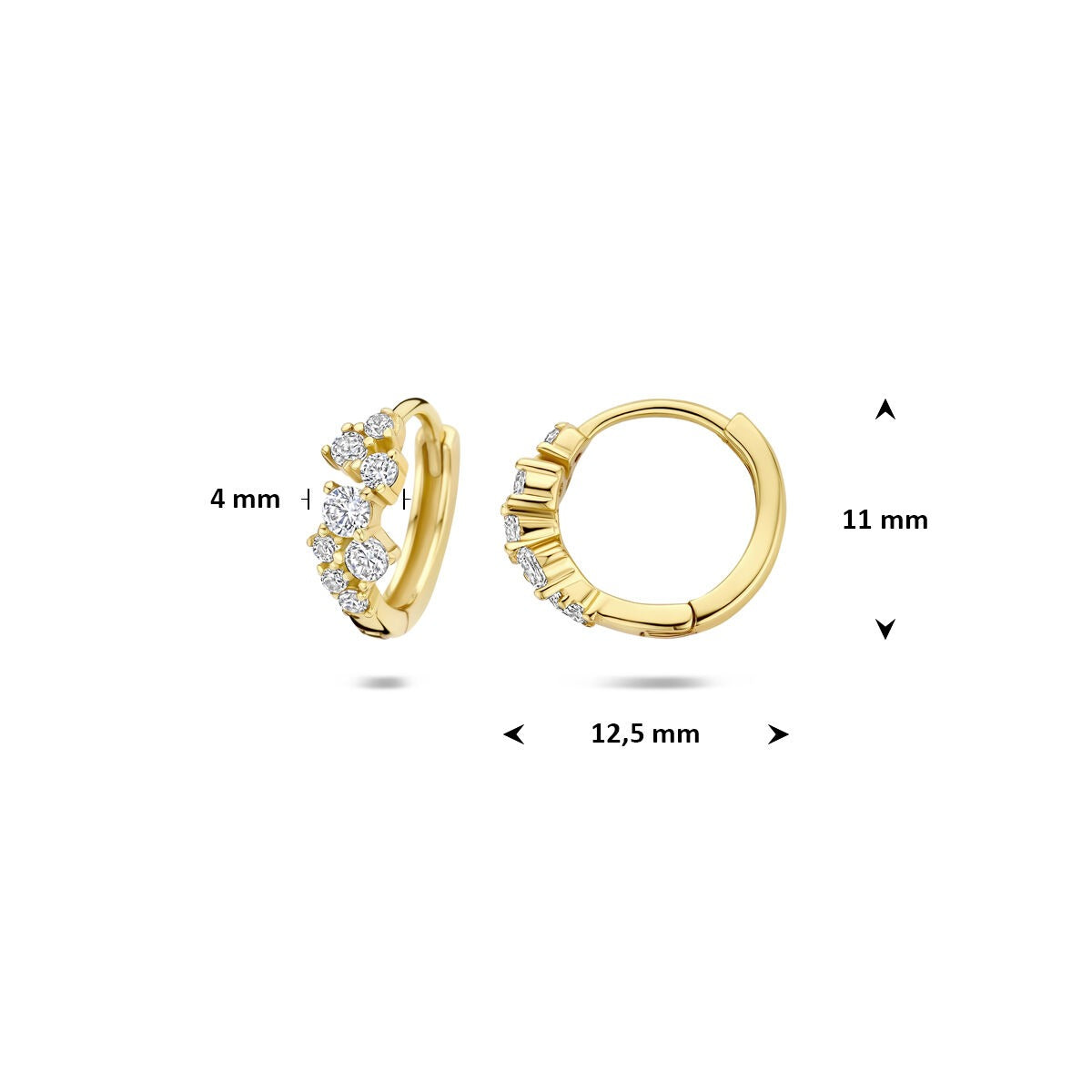 Orecchini a Cerchio a Clip in Argento Dorato Giallo con Zirconi