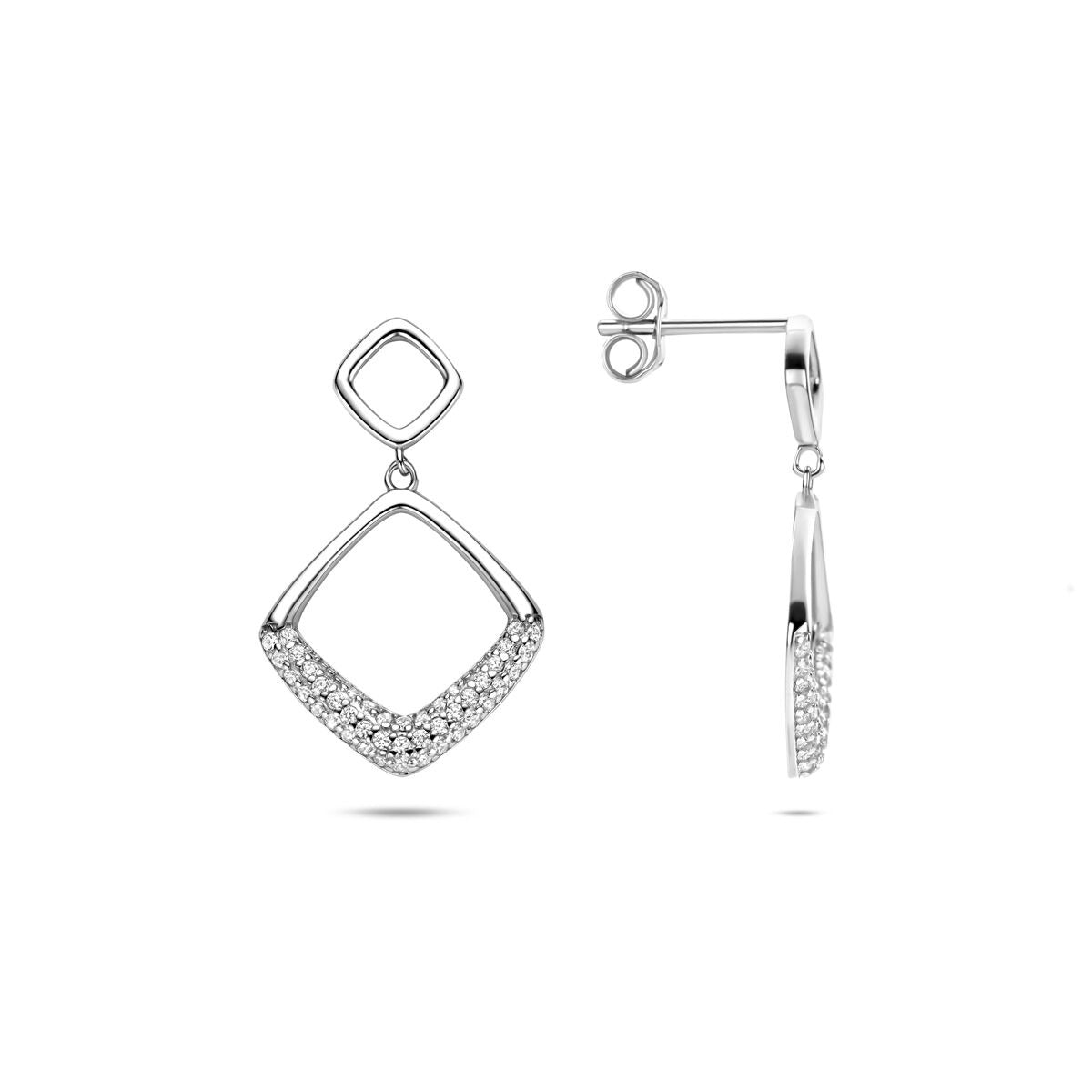 Orecchini pendenti in argento con zirconia – argento 925 rodiato