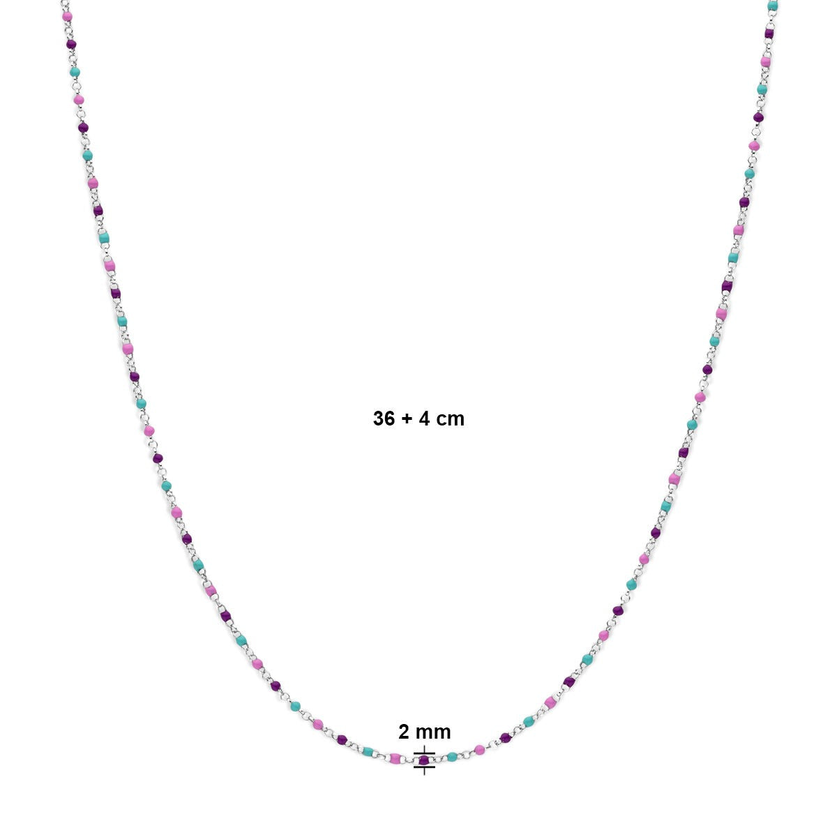 Collier per bambini in argento rodiato con sferette in smalto – 36-40cm
