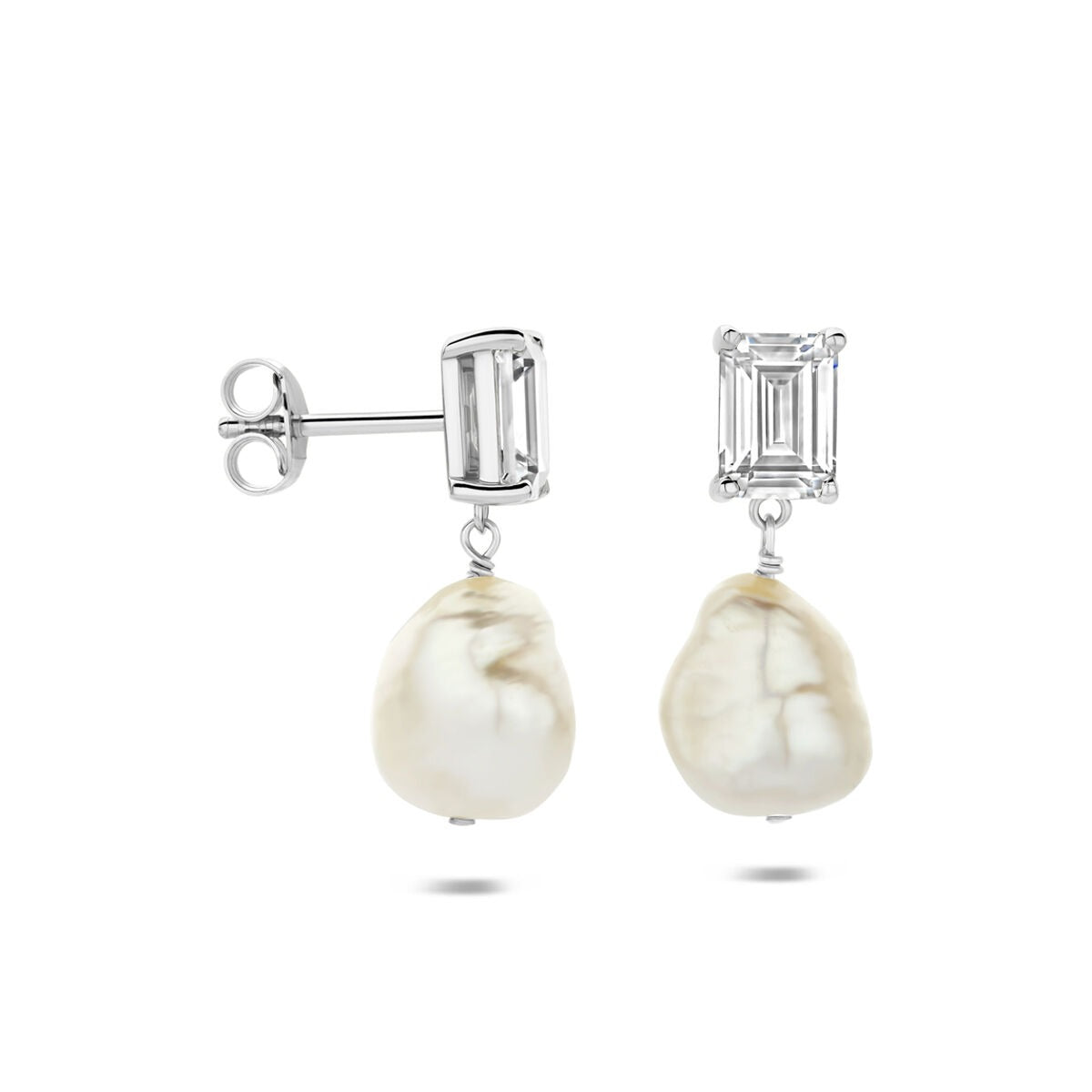 Orecchini pendenti in argento 925 con perla e zirconia