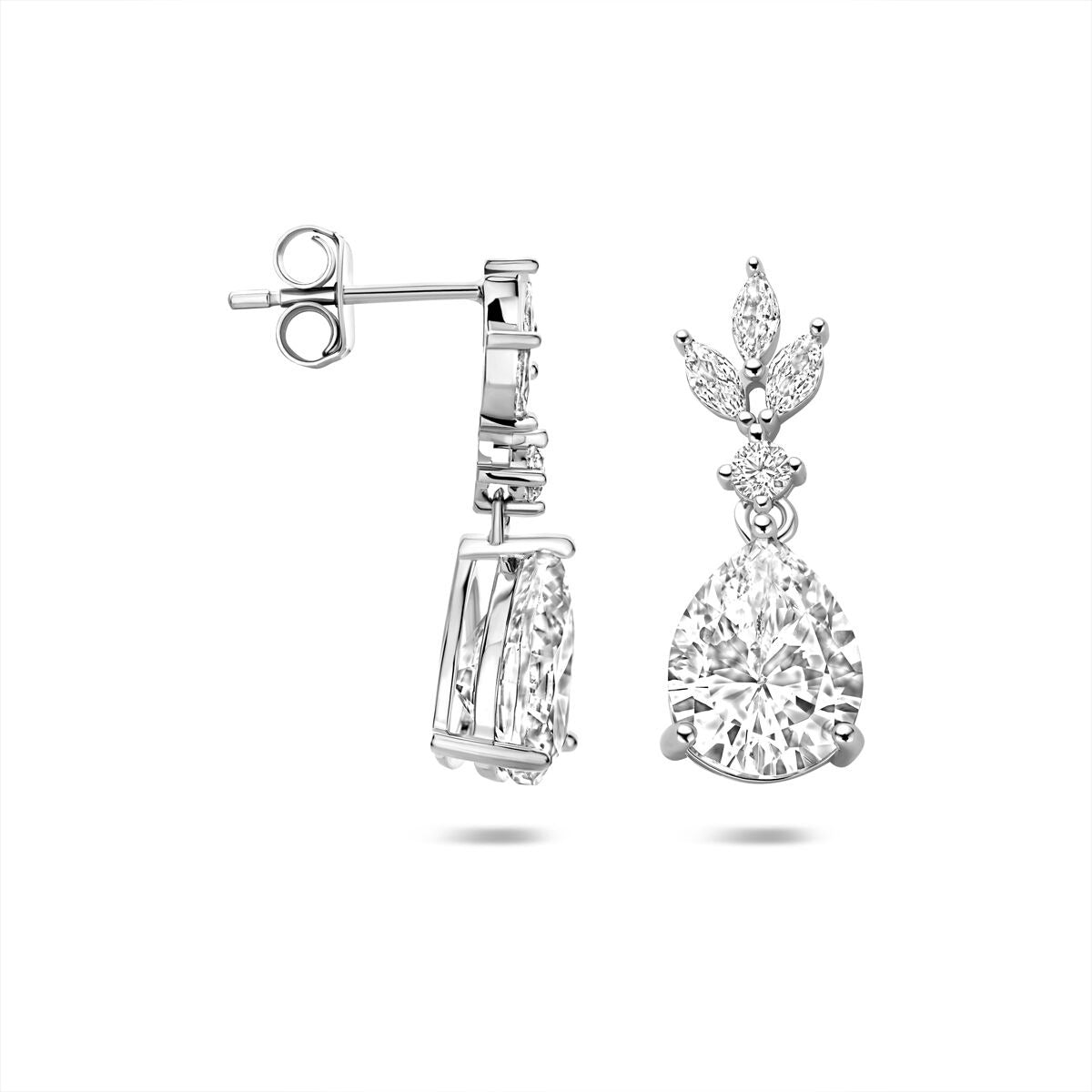 Orecchini pendenti in argento rodiato con zirconia