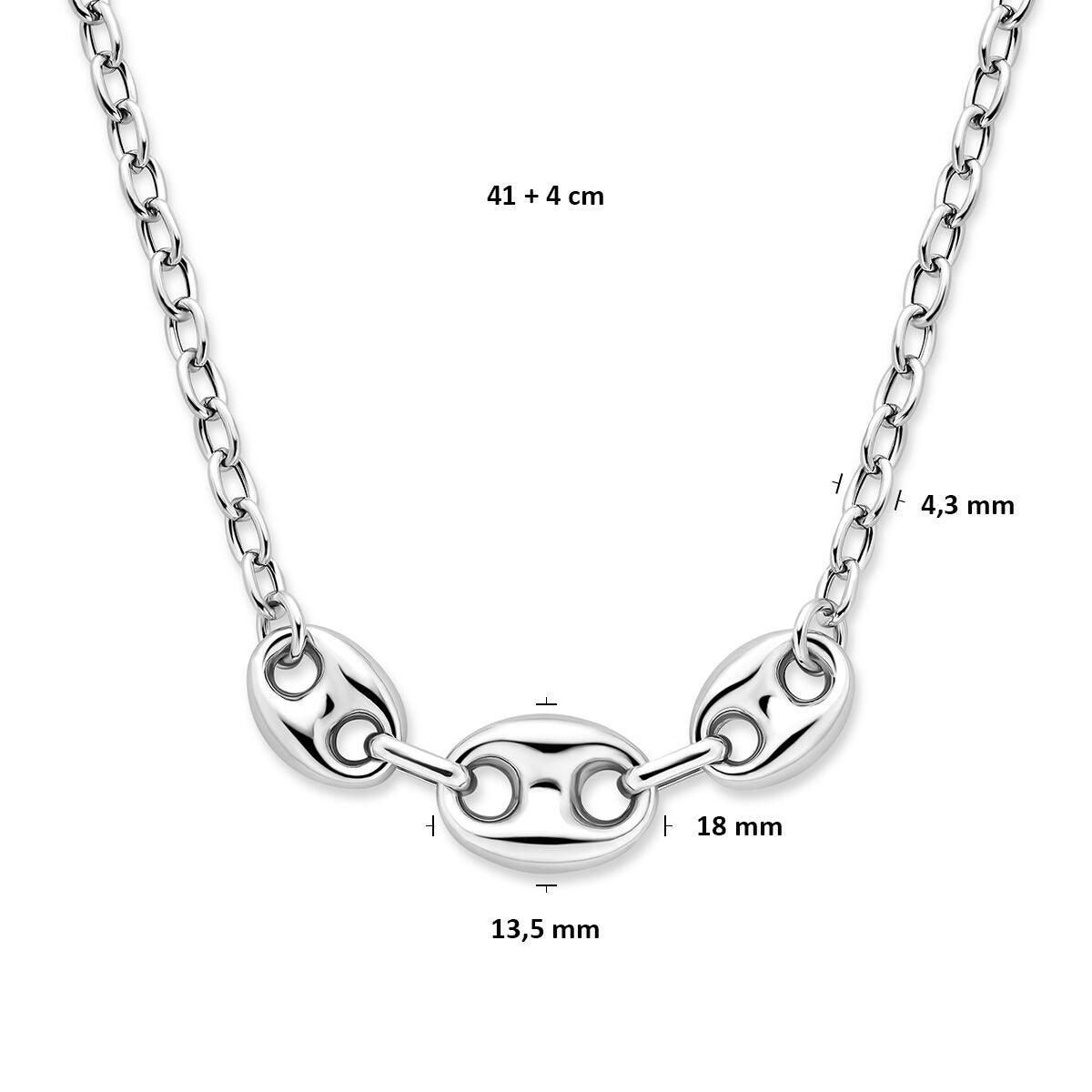 Collana in argento rodiato con maglia a chicco di caffè