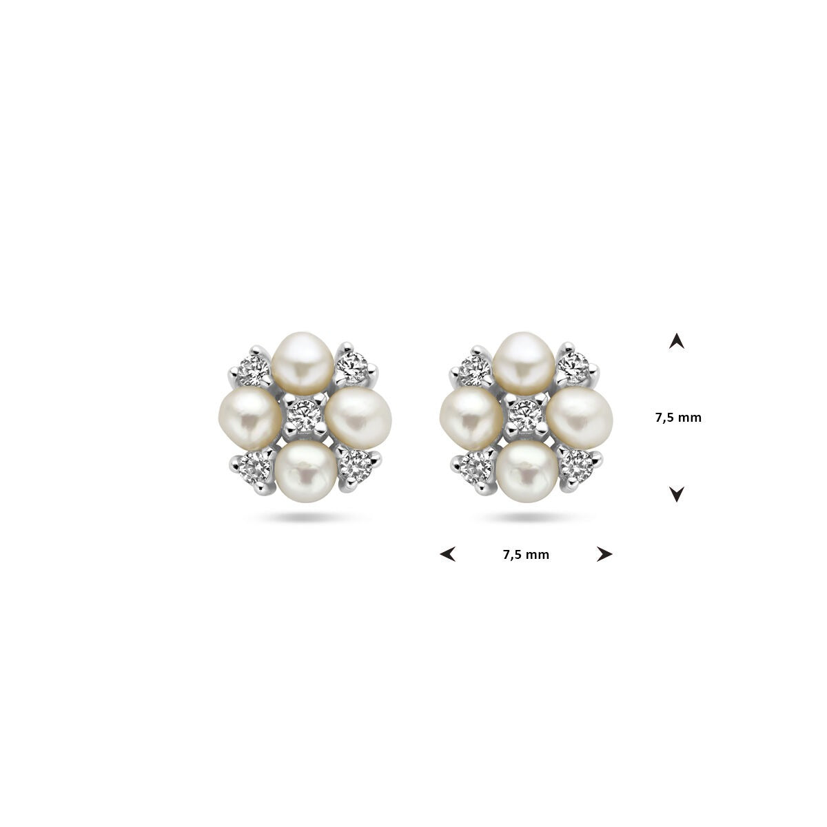 Orecchini a bottone da donna in argento con perla di acqua dolce e zircone – rodiato 7.5 mm