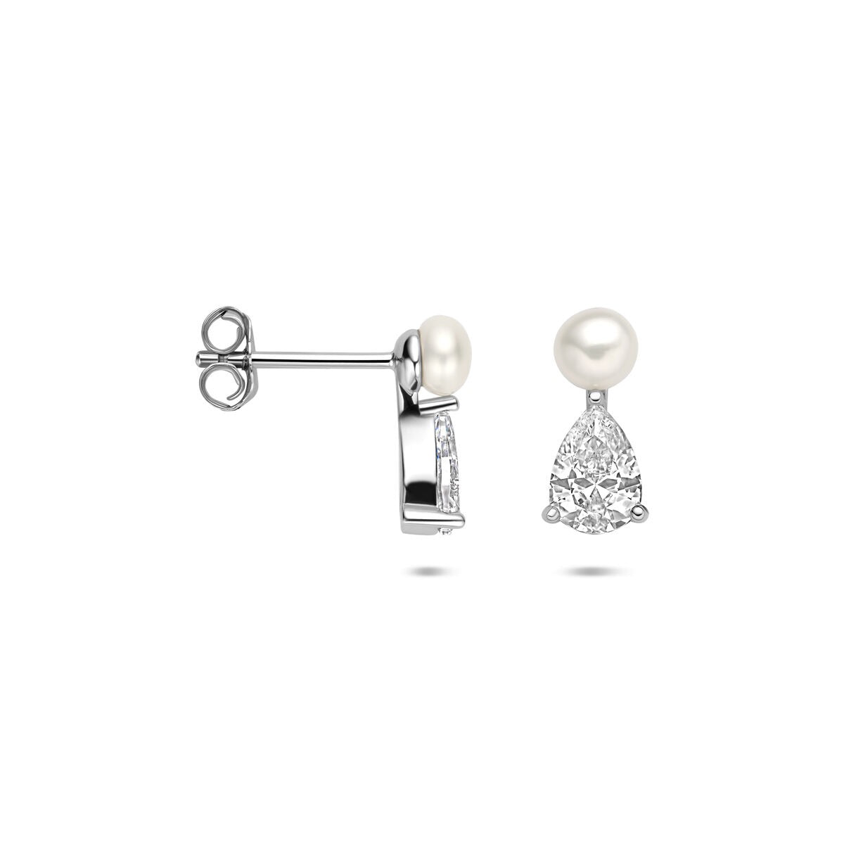 Orecchini a bottone in argento con perla e zirconia – argento 925 rodiato