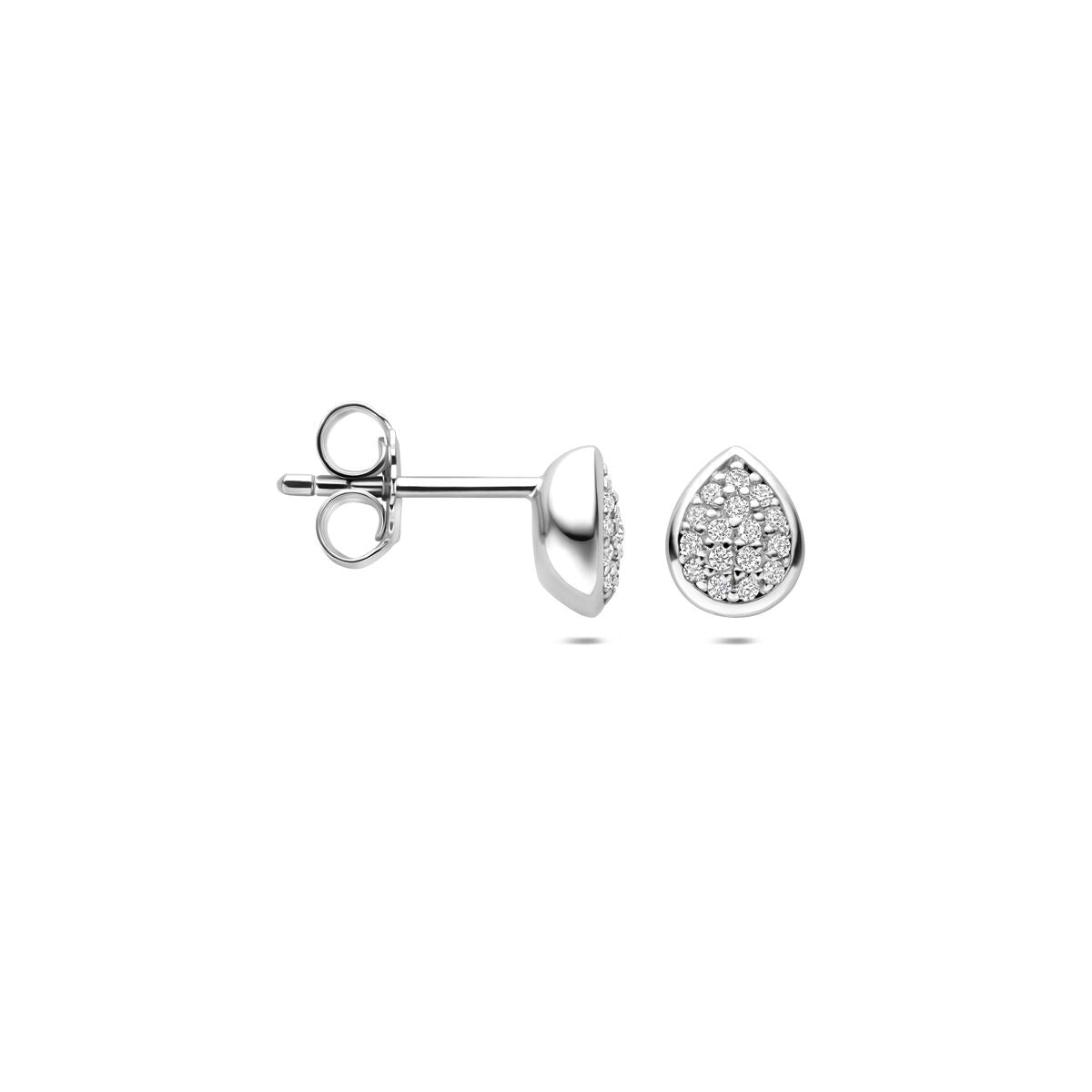 Orecchini a bottone da donna in argento a forma di goccia con zircone rodiato 6 mm