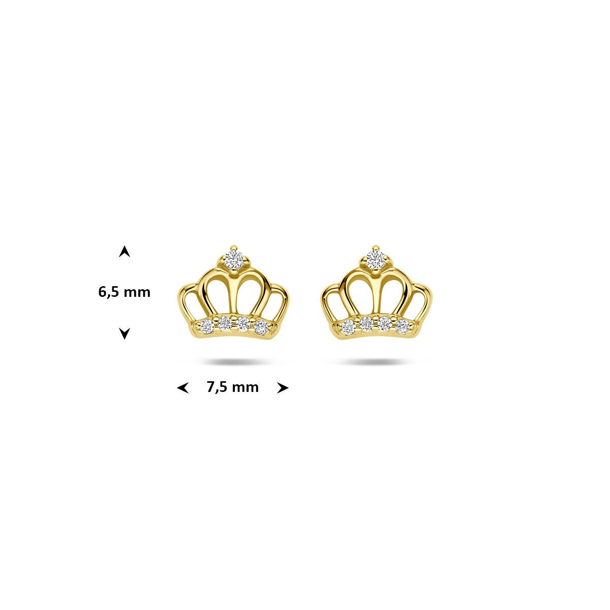 Orecchini a bottone bambini in argento dorato coroncina con zirconi