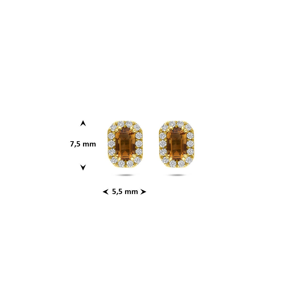 Orecchini a bottone in oro giallo 14k con citrino e diamante lab grown
