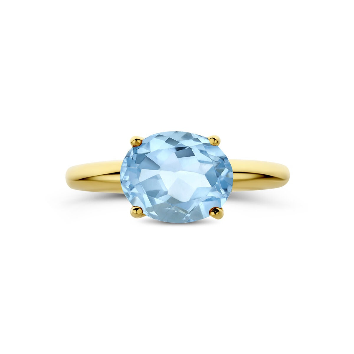 Anello in oro giallo 14k con topazio blu