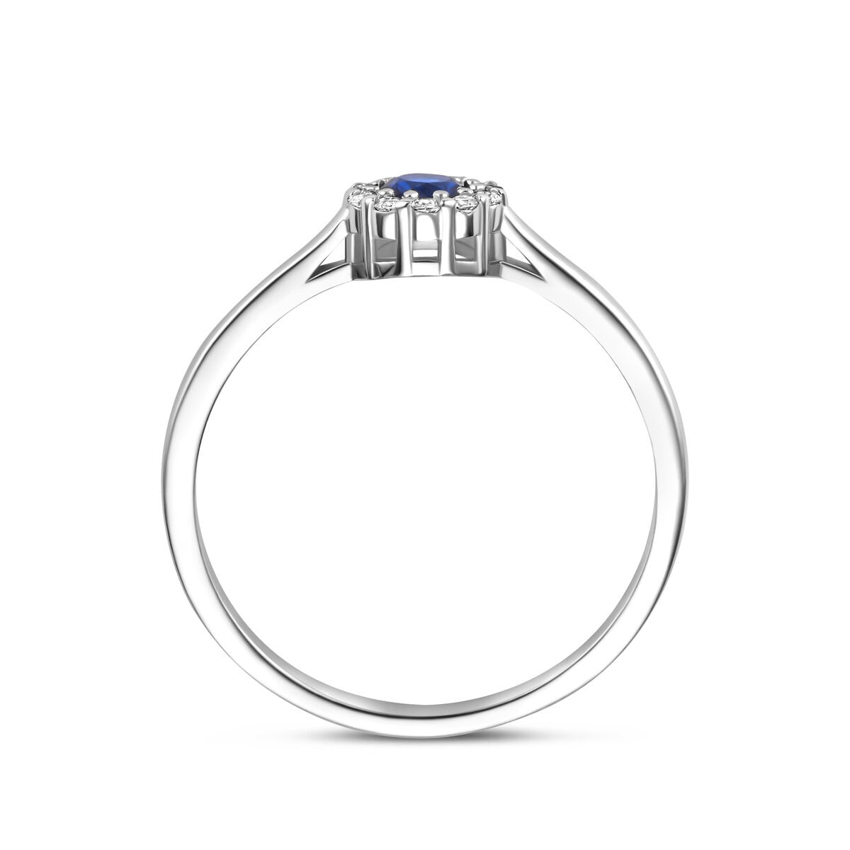 Anello da donna in argento rodiato con zaffiro e zirconi – taglio brillante