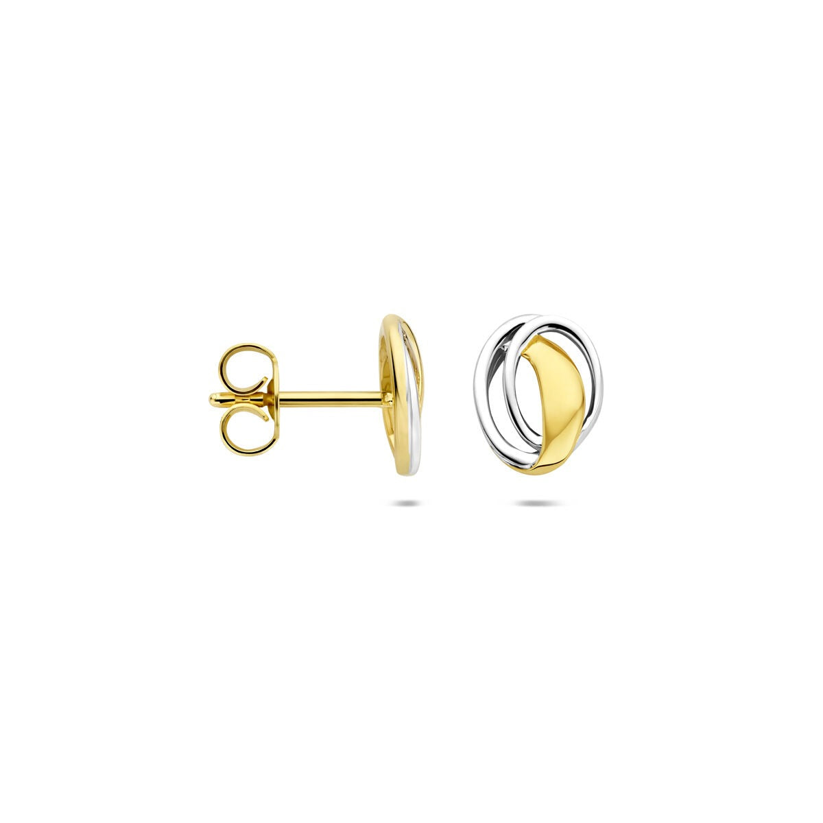 Orecchini a bottone in oro – oro giallo e bianco 9k, design ovale