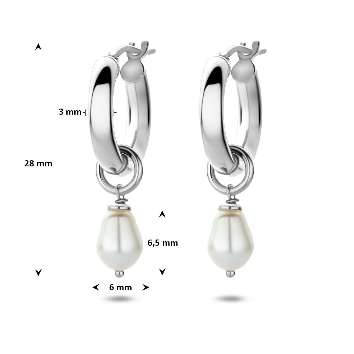 Orecchini ad anello in argento 925 rodiato con perla d'acqua dolce