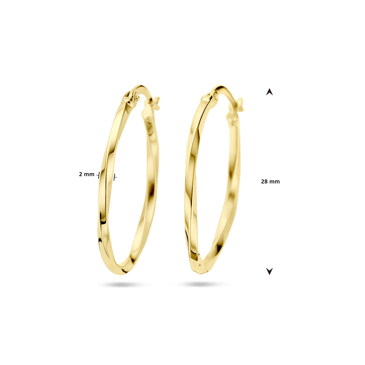 Orecchini a cerchio ritorti in oro giallo 14k – 28 mm