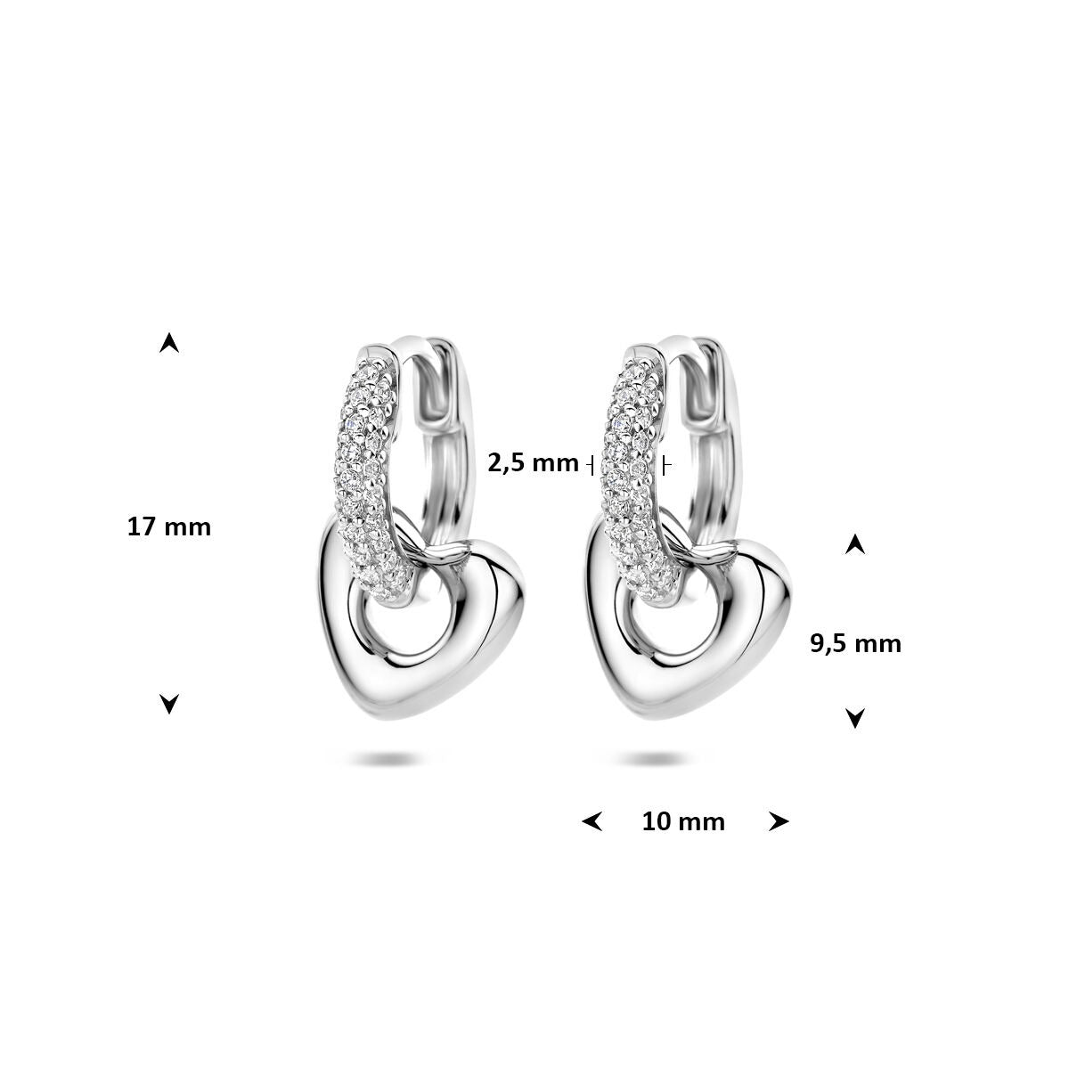 Orecchini a cerchio in argento con cuoricino e zirconia rodiato