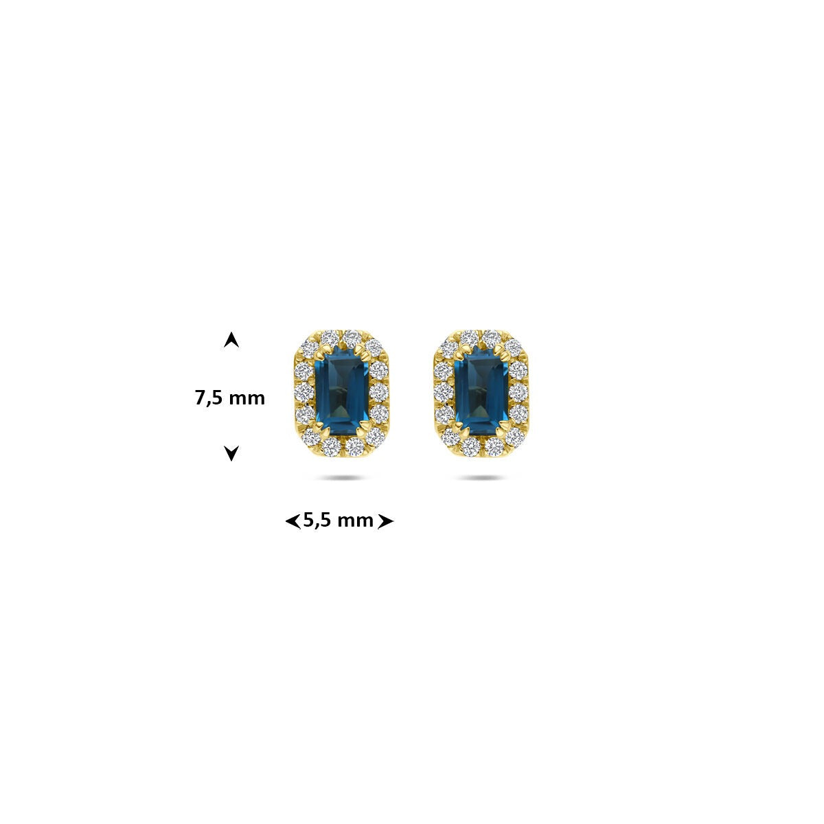 Orecchini a bottone in oro giallo 14k con topazio London blue e diamante lab grown
