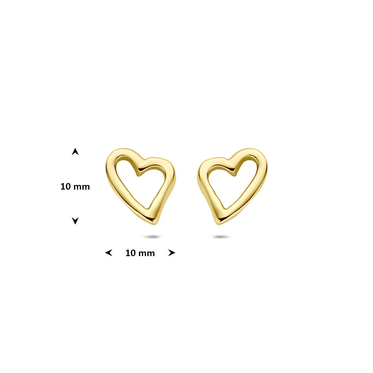 Orecchini a bottone in oro giallo 14k a forma di cuore 10 mm