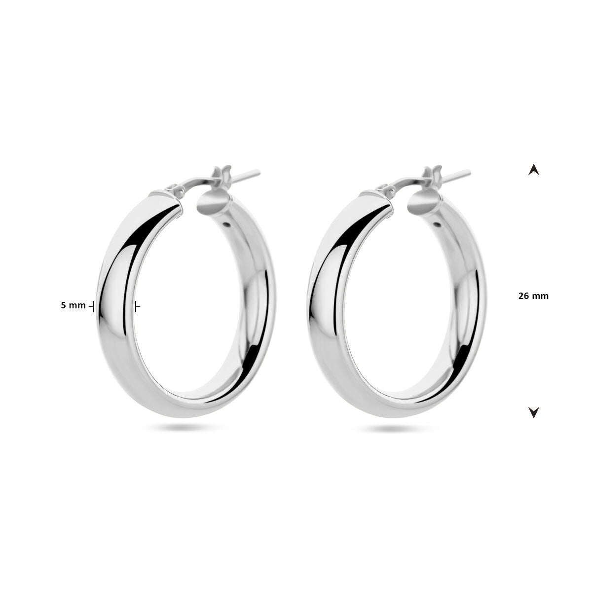 Orecchini a cerchio semicircolari in argento rodiato 26 mm