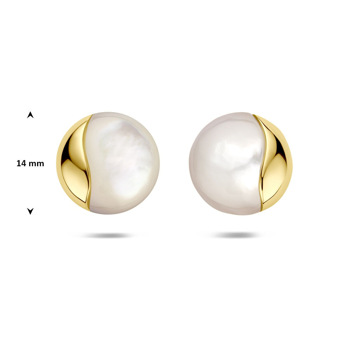 Orecchini a bottone in oro giallo 14k con madreperla 14 mm