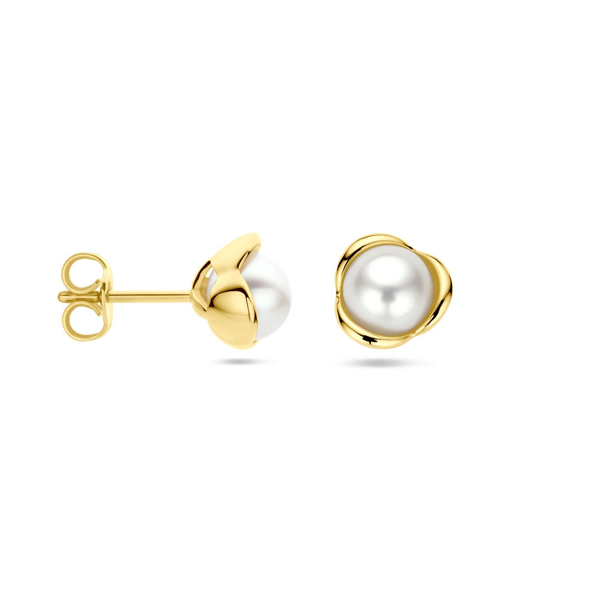Orecchini a bottone in oro giallo 14k con perla d'acqua dolce