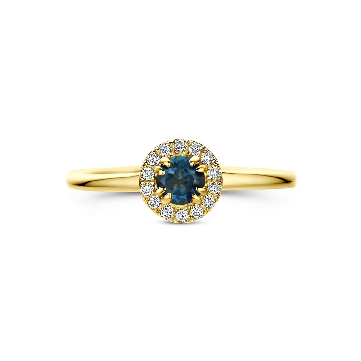 Anello in oro giallo 14k con topazio London blue e diamante lab grown