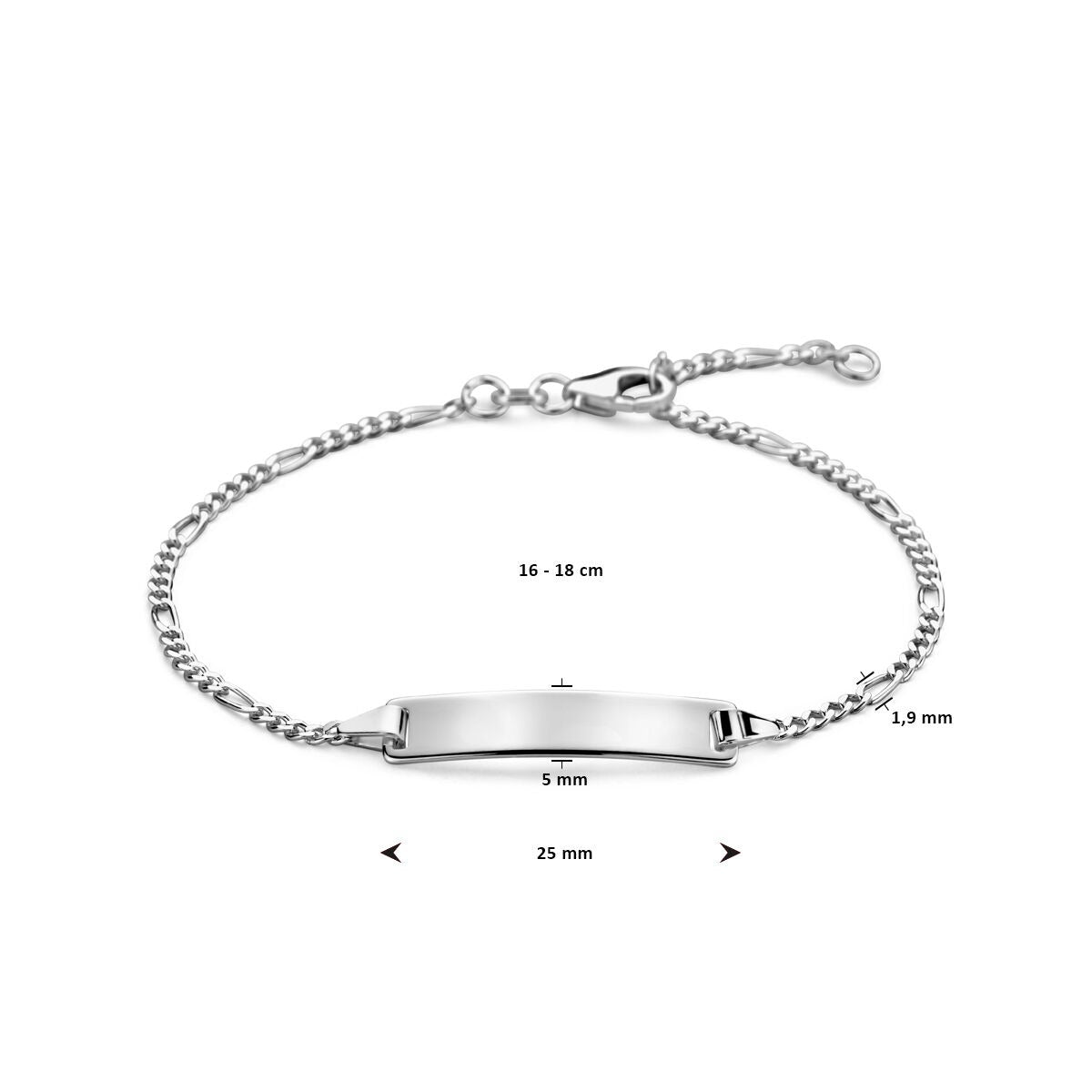 Bracciale da donna in argento da incidere con placca rettangolare e maglia figaro
