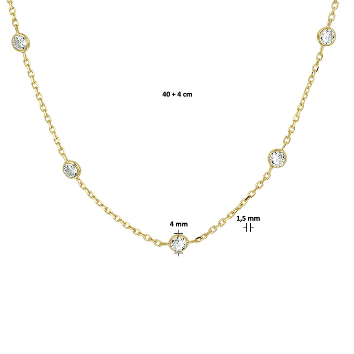 Collana in argento placcato oro con zircone – 40-44 cm