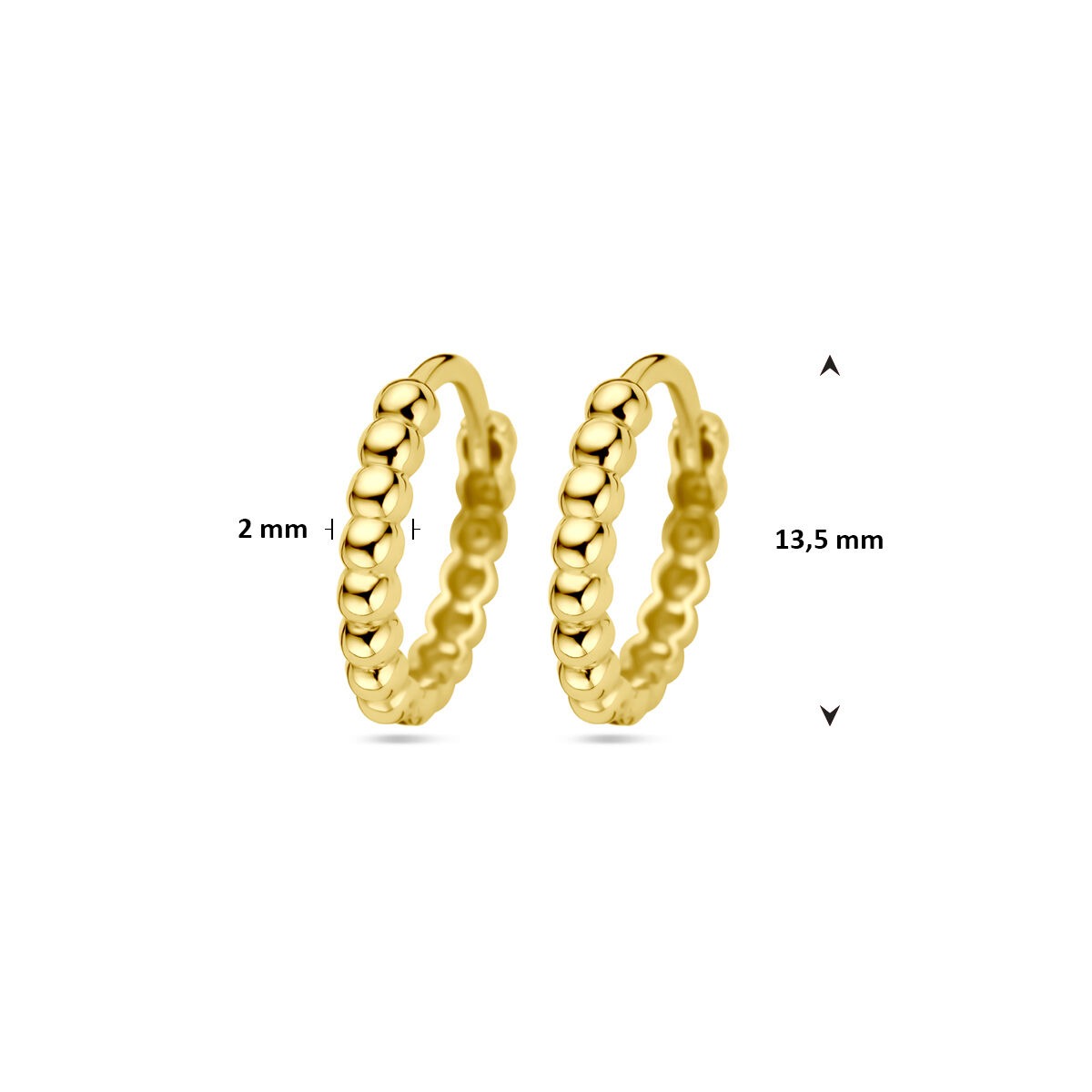Orecchini a Cerchio in Oro Giallo 9k con Sferette 13.5 x 2 mm