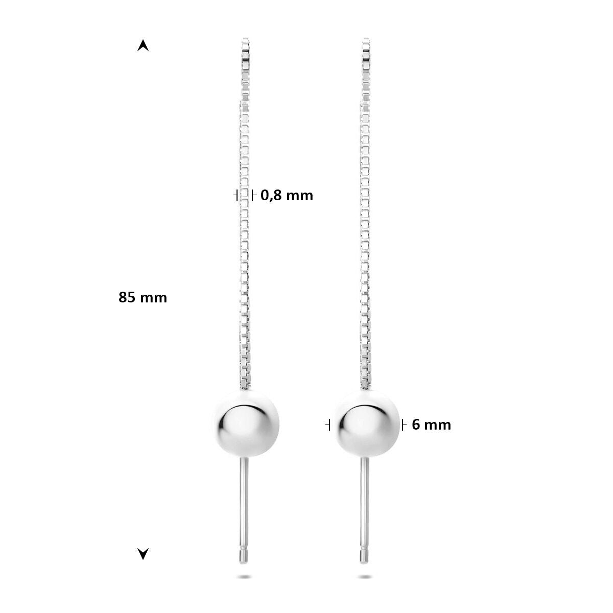Orecchini pull-through in argento rodiato a sfera