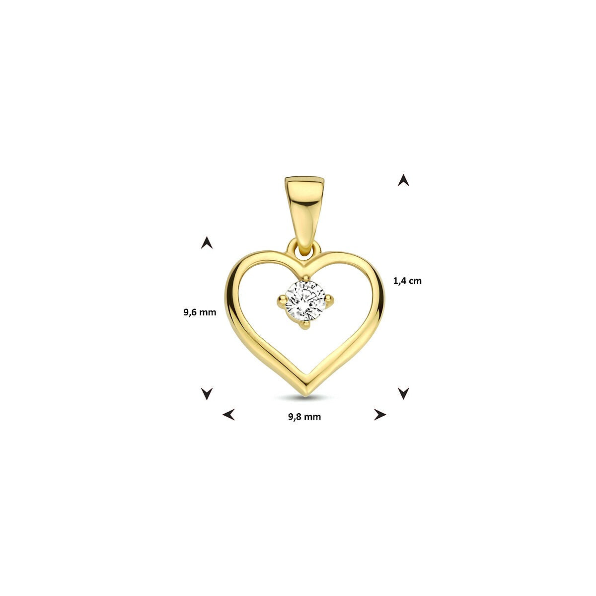 Ciondolo Cuore in Oro Giallo 9k con Zirconia