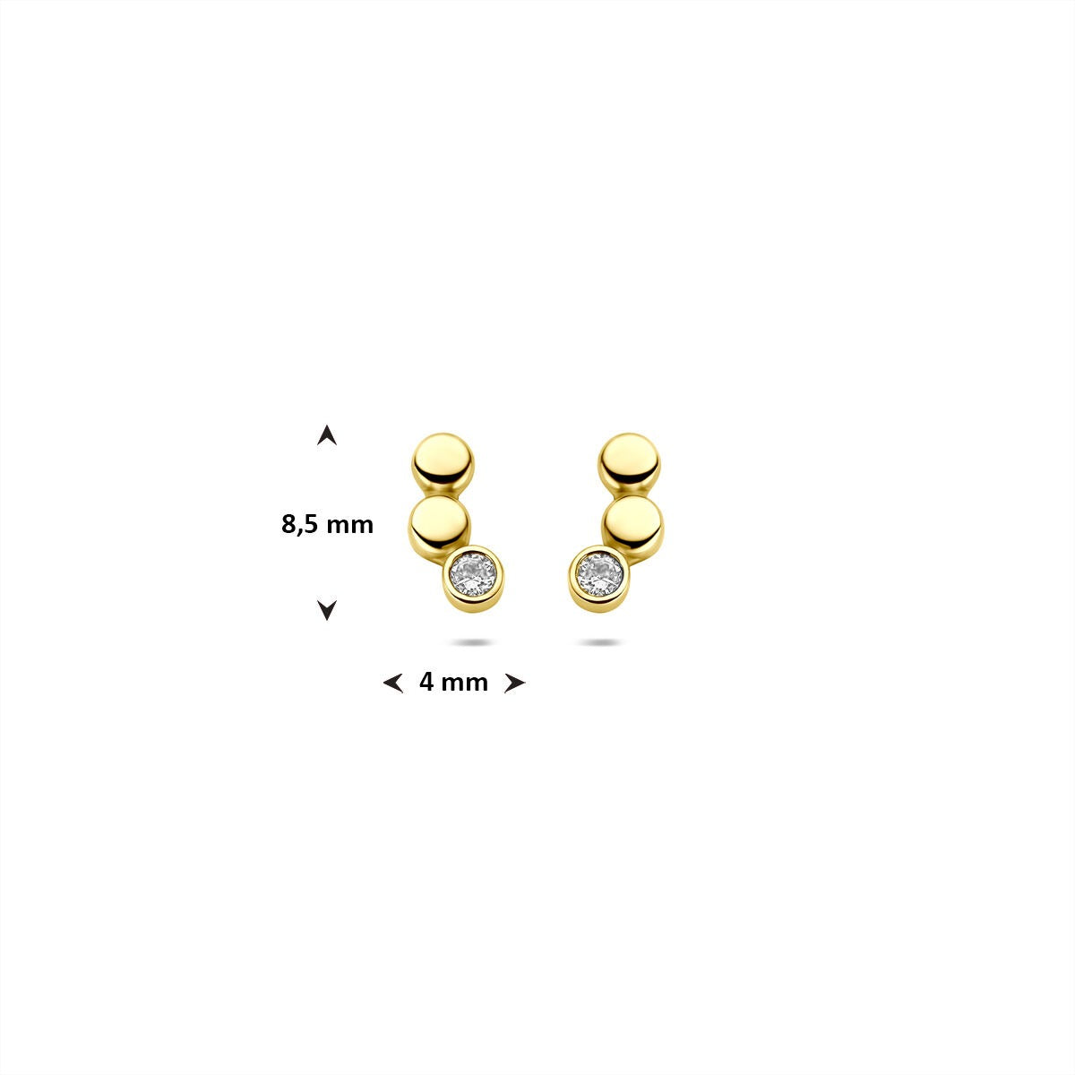Orecchini a bottone in oro giallo 9k con zirconia – 8,5x4mm